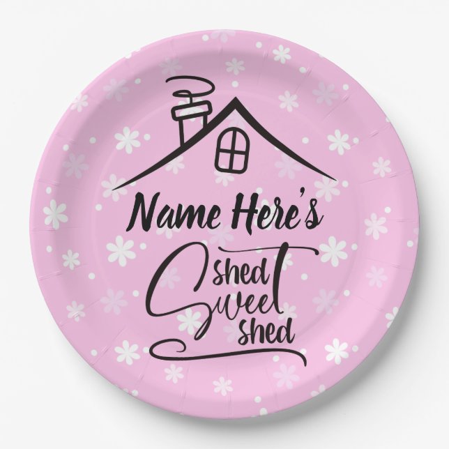 Name Shed Sweet Shed Pink White Floral hinzufügen Pappteller (Vorderseite)