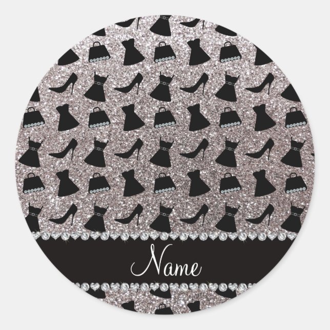 Name silber Glitzer High Heels Kleidung Taschen Runder Aufkleber (Vorderseite)