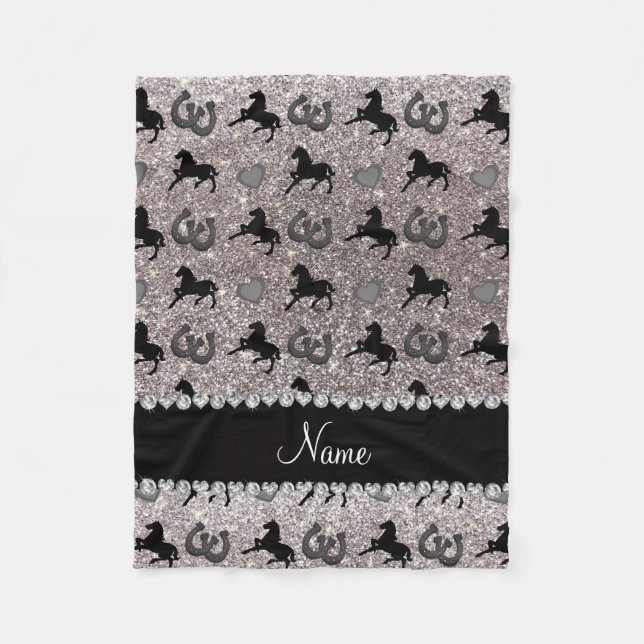 Name silber Glitzer Pferde Herzen Hufeisen Fleecedecke (Vorderseite)