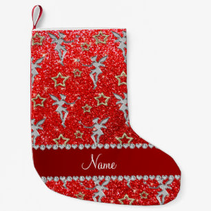Name silberne goldene Sterne Neon Red Glitzer Kleiner Weihnachtsstrumpf