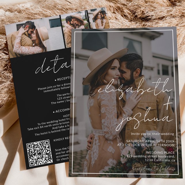 Name Skript Frame schwarz 4 Foto alle in 1 Hochzei Einladung (Von Creator hochgeladen)