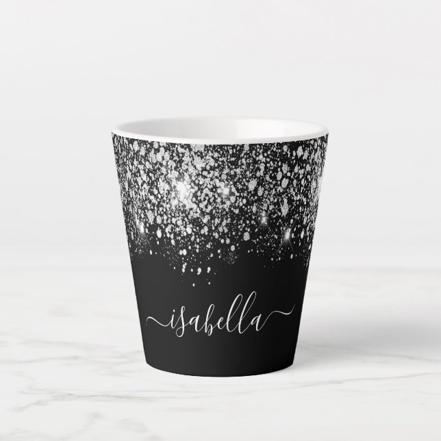 Name-Skript für Black silber Glitzer Milchtasse (Vorderseite)