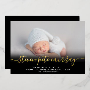 Name Skript Gold Foto Baby Geburtsankündigung Folieneinladung