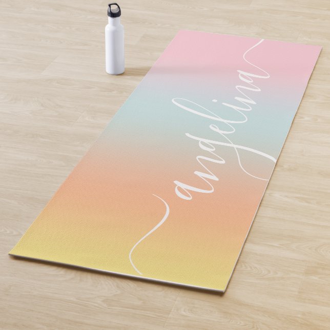 Name Skripttext Gradient Ombre Orange Pink Blau Yogamatte (Beispiel)
