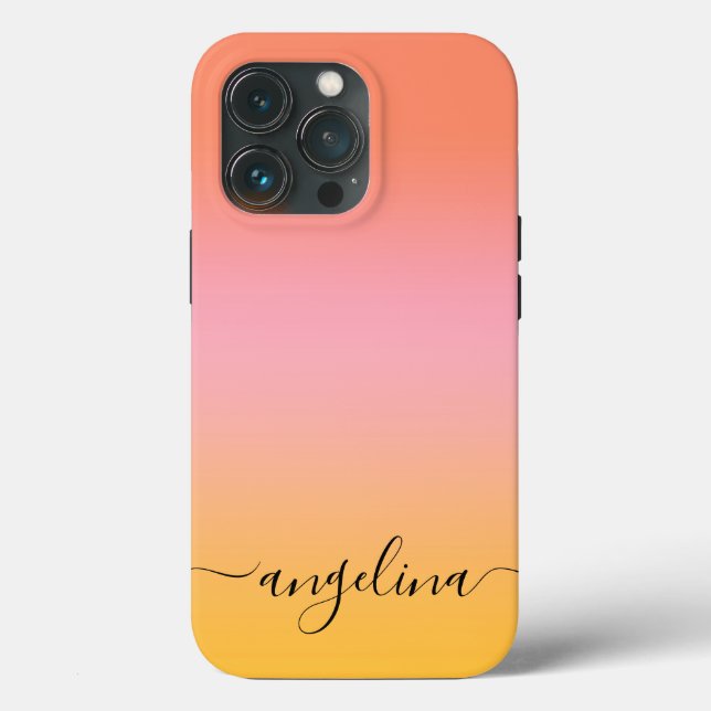Name Skripttext Monogram Gradient Ombre Orange Case-Mate iPhone Hülle (Rückseite)