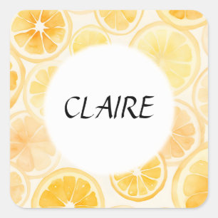 Name Soft Orange und Lemons Wasserfarbmuster Quadratischer Aufkleber