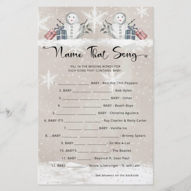 Name Song Snowman Baby Dusche (Vorderseite)