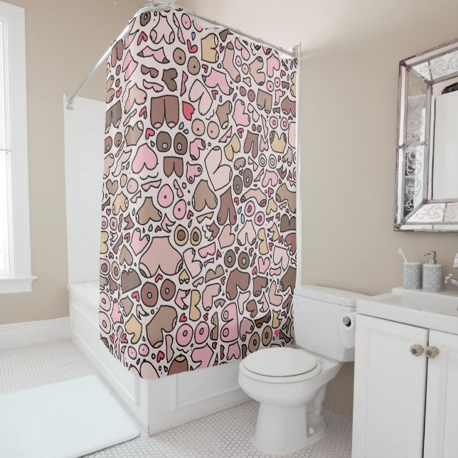 Name Spaß neutrales Brustmuster Duschvorhang (Beispiel)