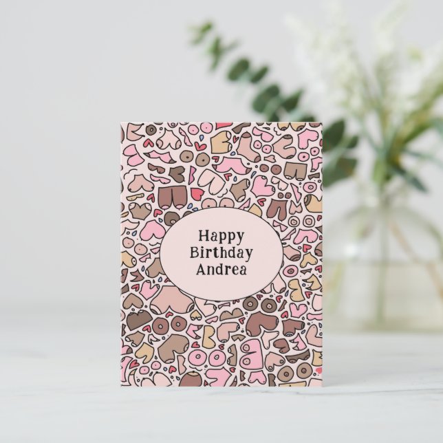 Name Spaß neutrales Brustmuster Postkarte (Stehend Vorderseite)