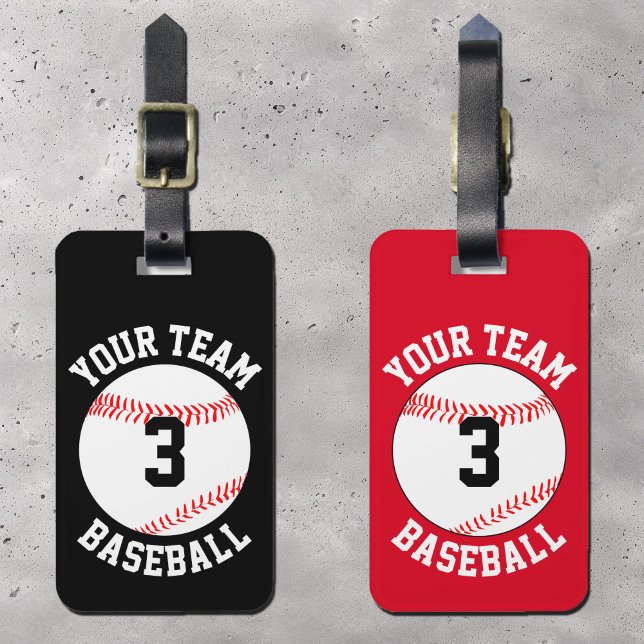 Name, Spielernummer und Farbe des benutzerdefinier Gepäckanhänger (Custom baseball bag tags with personalized team name and player jersey numbers.)