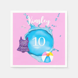 Name Splash and Age Leopad Swimsuit Paper Napkin Serviette