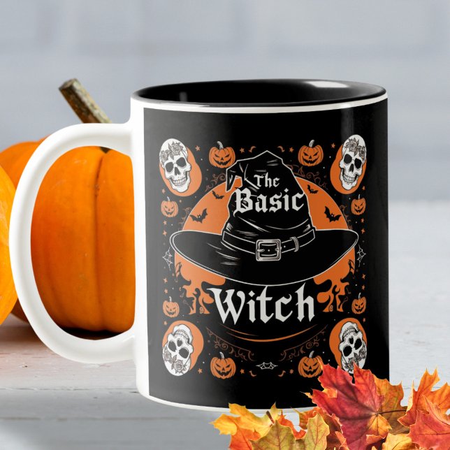 Name Spooky Skull Pumpkin Vintag Hexenmeister Zweifarbige Tasse (Von Creator hochgeladen)