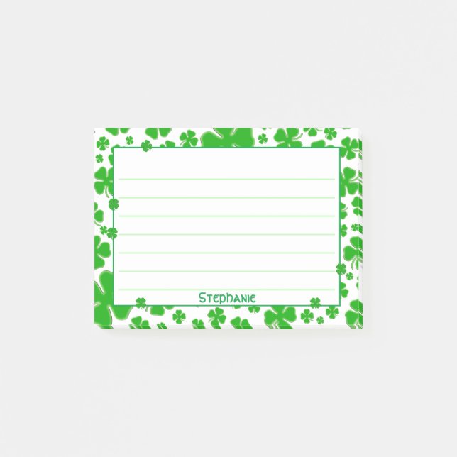 Name:  St Patrick's Green Random Kleeblatt Muster Post-it Klebezettel (Vorderseite)