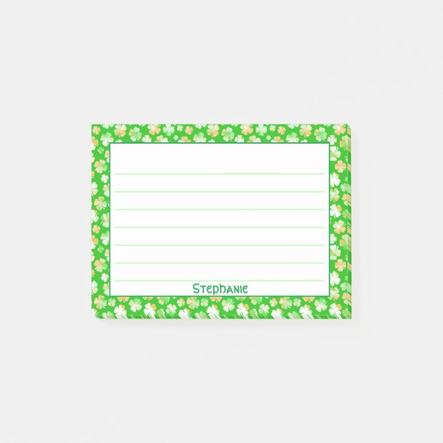 Name: St Patrick's Green/White Kleeblatt Muster Post-it Klebezettel (Vorderseite)