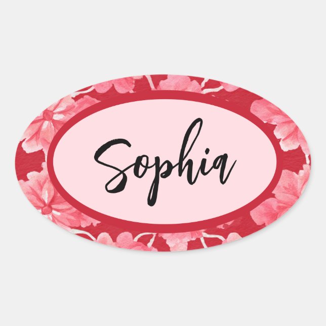 Name Sticker Personalized Pink Floral (Vorderseite)