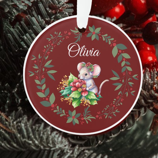 Name Sweet Mouse Burgundy Weihnachten Ornament (Von Creator hochgeladen)