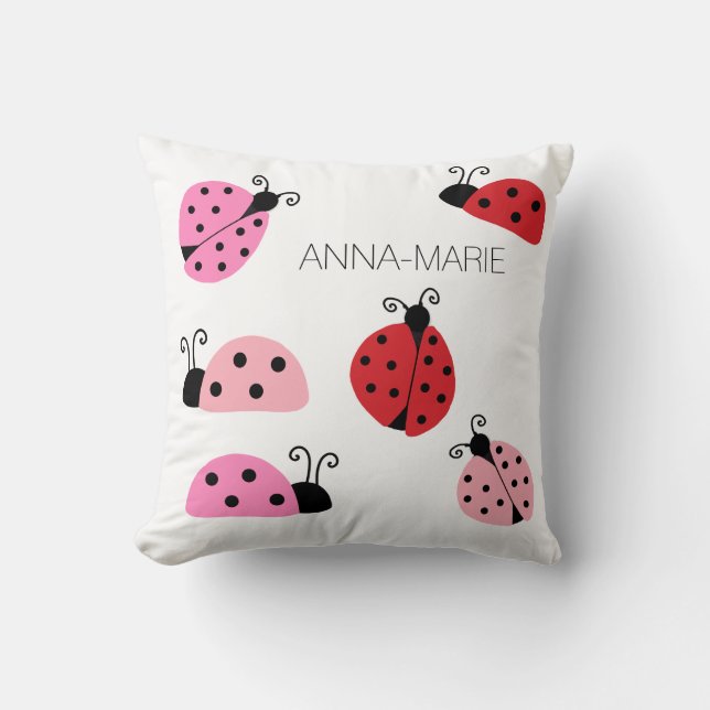 Name Sweet Niedlich Pink Red Ladybug Cartoon Kissen (Vorderseite)