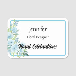 Name Tag Blue Flowers Florist Custom Text Namensschild