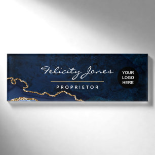 Name-Tag für den Wertvollen Stein: Navy und Gold A Namenschild