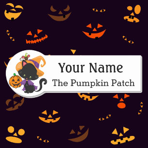 Name-Tag mit Halloween Pumpkin Custom Text Abzeich Namensschild