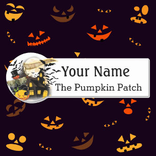 Name-Tag mit Halloween Pumpkin Custom Text Abzeich Namensschild