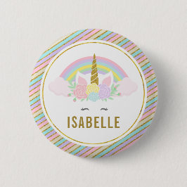 Name Tag Rainbow Unicorn Party Button