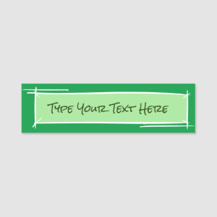 Name Tag Template, handgezeichnet. Doodle. Grünes Namensschild