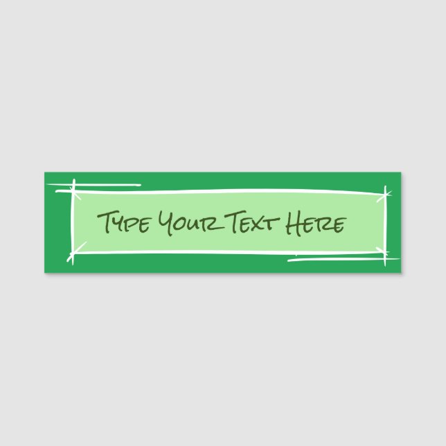 Name Tag Template, handgezeichnet. Doodle. Grünes  Namensschild (Vorderseite)