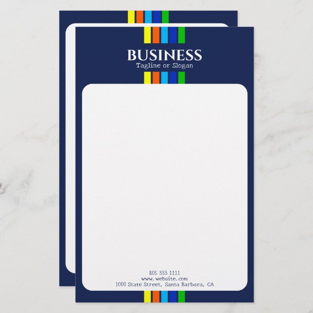 Name Tagline Moderne Streifen Blau Briefpapier (Vorne/Hinten)