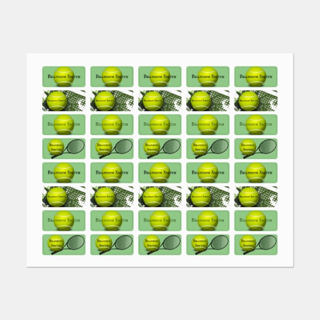 Name-Tags für drei Tennisdesigns Etiketten (Blatt)