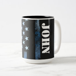 NAME-Tasse der dünnen blauen Linie Zweifarbige Tasse