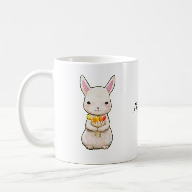 Name-Tasse mit niedlicher Häschen-Kaninchen-Grafik Kaffeetasse (Links)