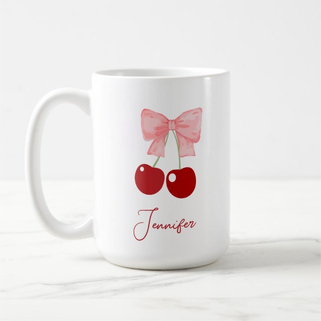 Name Tasse mit rosa Bow und Kirschen (Links)