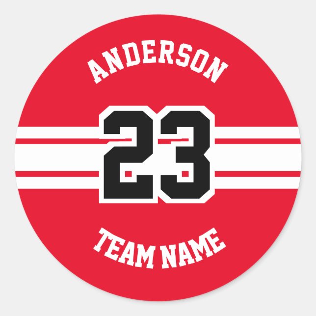Name, Team und Anzahl der Red Designs Runder Aufkleber (Vorderseite)