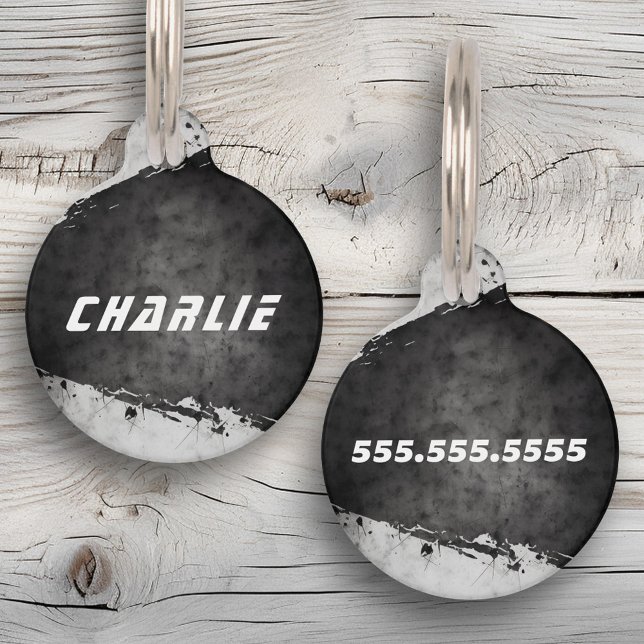 Name Telefonnummer Grob graue schwarze Farbe Haustiermarke (Name phone number rough grunge black paint pet ID tag)