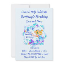 Name Text blonde Mermaid Blue Mauve Aqua Party hin