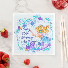 Name Text blonde Mermaid Blue Mauve Aqua Party hin Serviette