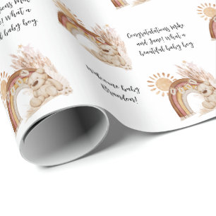 Name Text Boho Bear Rainbow Sun Animal Baby Shooun Geschenkpapier