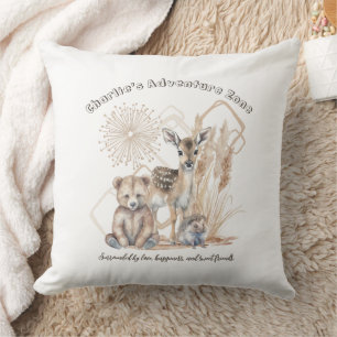 Name Text Boho Woodland Forest Animal Neutral Kissen