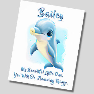 Name Text hinzufügen, Baby Blau Delfin Kinderzimme Poster