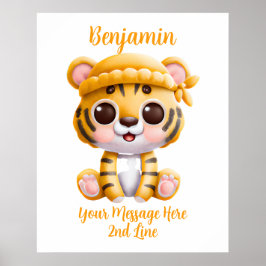Name Text hinzufügen, Baby Tiger mit Hut auf Weiß Poster