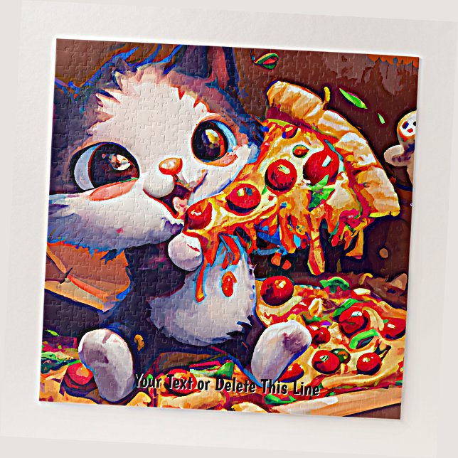 Name Text hinzufügen, Funny Cat Holding Pizza Puzzle (Von Creator hochgeladen)