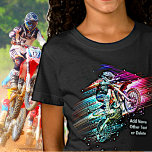 Name Text hinzufügen (oder löschen) Motocross-Bike T-Shirt<br><div class="desc">Fügen Sie den Namen,  - oder anderen Text,  - oder einfach leer,  um jeden / alle Text zu löschen,  auf diesem spektakulären Motocross Rider - sehen Sie in meinem Geschäft für mehr große Motocross,  Motorrad,  BMX,  Mountian Bike,  Scooter und Skateboard Geschenkideen.</div>