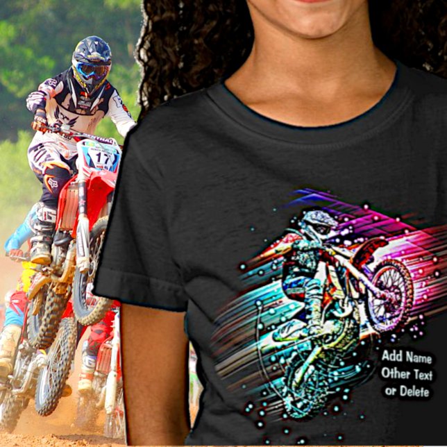Name Text hinzufügen (oder löschen) Motocross-Bike T-Shirt (Von Creator hochgeladen)