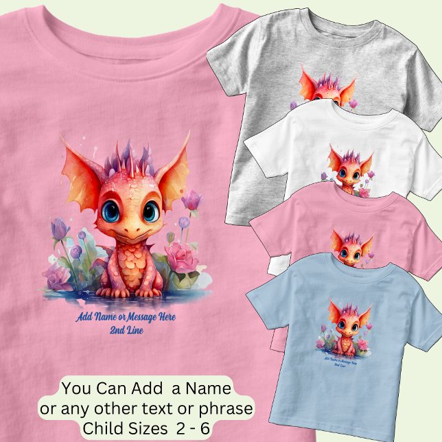 Name Text hinzufügen, Orange Pink Baby Dragon Kleinkind T-shirt (Von Creator hochgeladen)