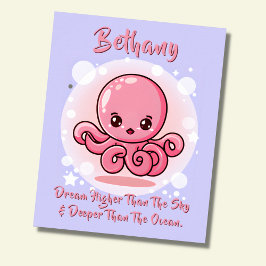 Name Text hinzufügen, Rosa Baby Octopus in Blase i Poster