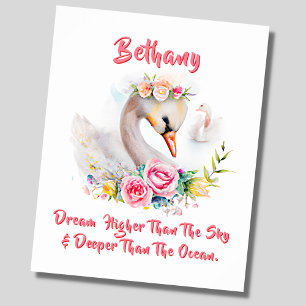 Name Text hinzufügen,  sanfter Schwan mit rosa Ros Poster