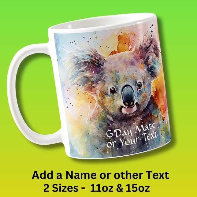 Name & Text hinzufügen: Watercolor Koala G'day Mat Kaffeetasse (Von Creator hochgeladen)