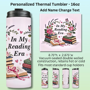 Name-Text in meine Lesepoche rosa Bücher Blumen Thermosbecher