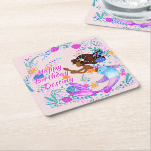 Name Text Mermaid Pink Mauve Aqua Party hinzufüge Rechteckiger Pappuntersetzer